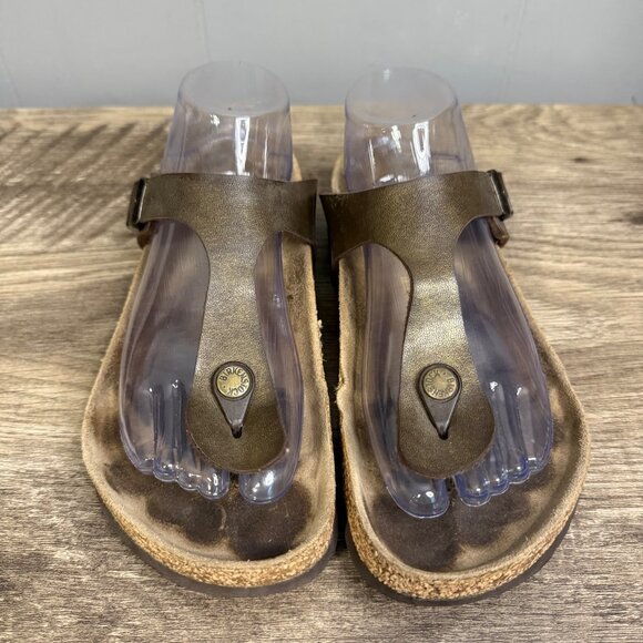 Birkenstock Gizeh Thong Strap Sandals Brown/Gold Leather Size 39 W8 - Picture 3 of 10